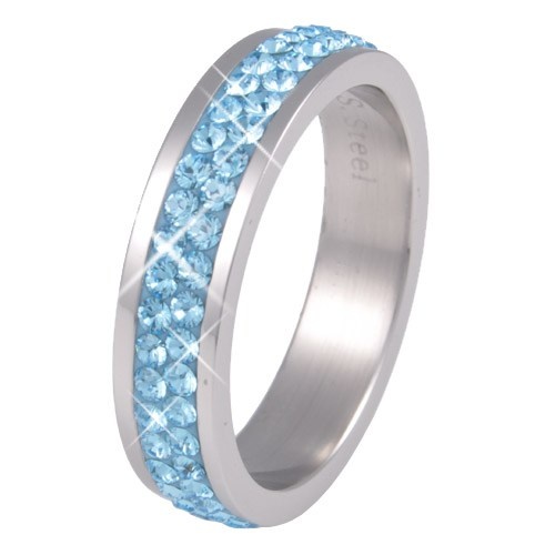 Prsten Tribal Aqua  ocelový prsten s modrými krystaly