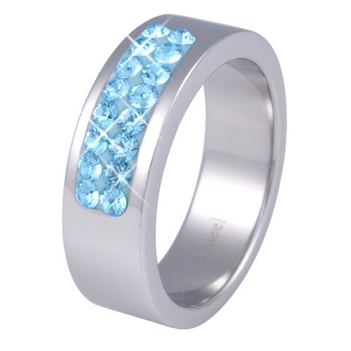 Tribal RSSW01-Aqua Aqua - ocelový prsten s krystaly