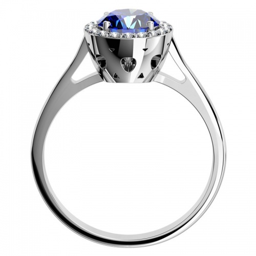 Emily B White  - honosný zásnubní prsten z bílého zlata a modrým zirkonem