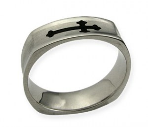 Long Cross - ocelový prsten
