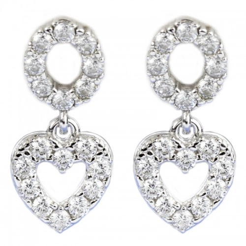 Alberto - stříbrné náušnice se zirkony a srdíčkem