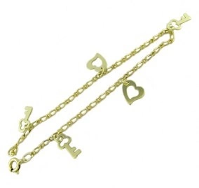 Heart Key Gold náramek s přívěsky srdcí a klíčů
